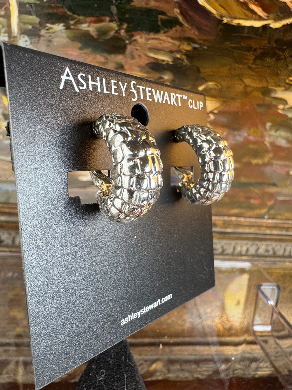 0718-Ashley Stewart Silver Textured‎ Dome Clip-On Earrings